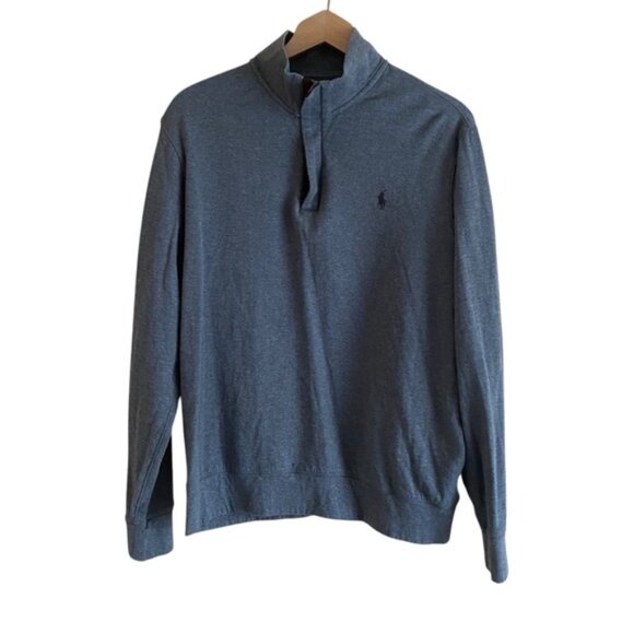 Polo Ralph Lauren Men Large Grey Double Knit Jersey 1/4 Zip Pullover Preppy - Picture 1 of 16